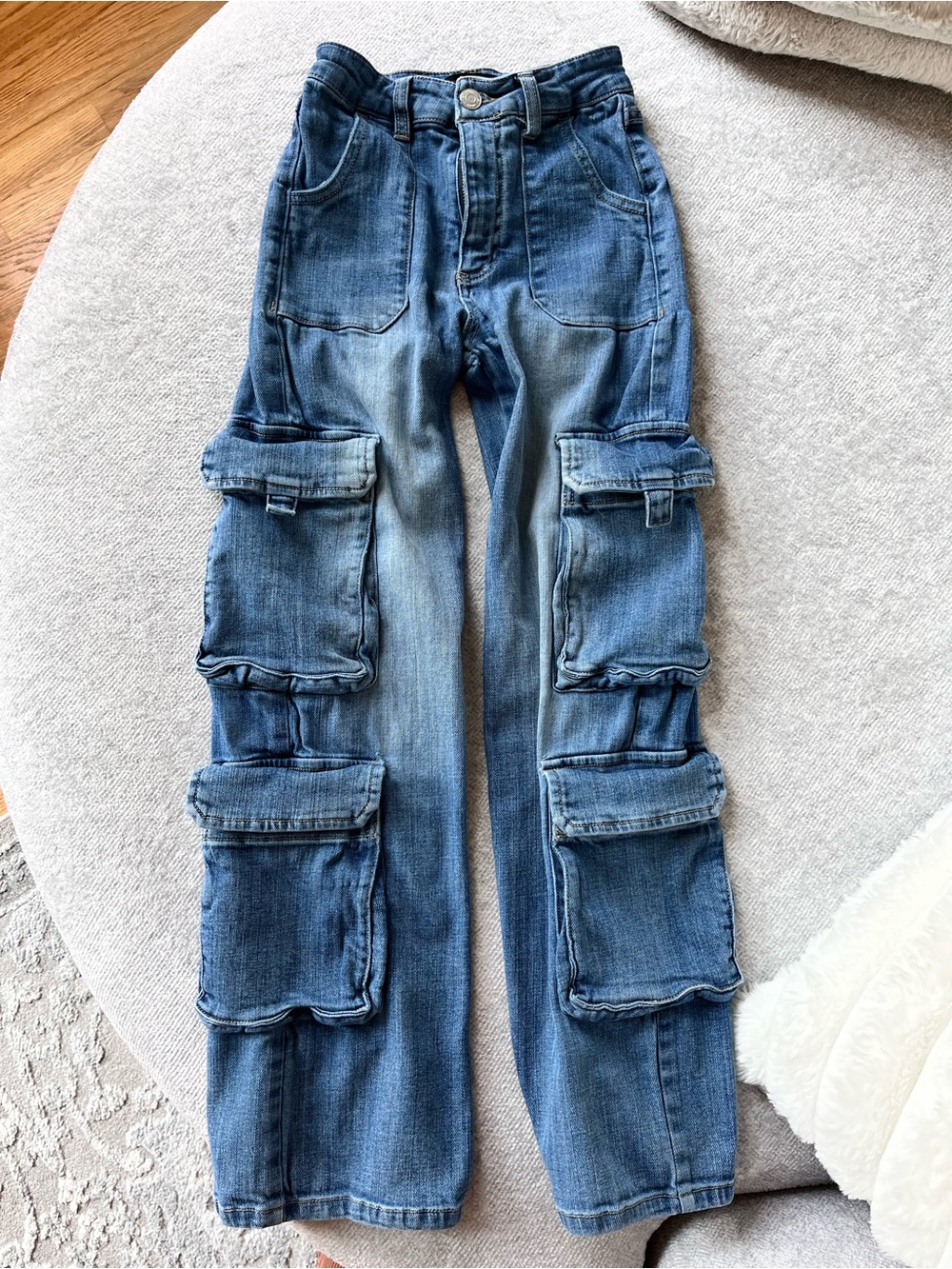 Girls Blue Cargo Pocket Jeans